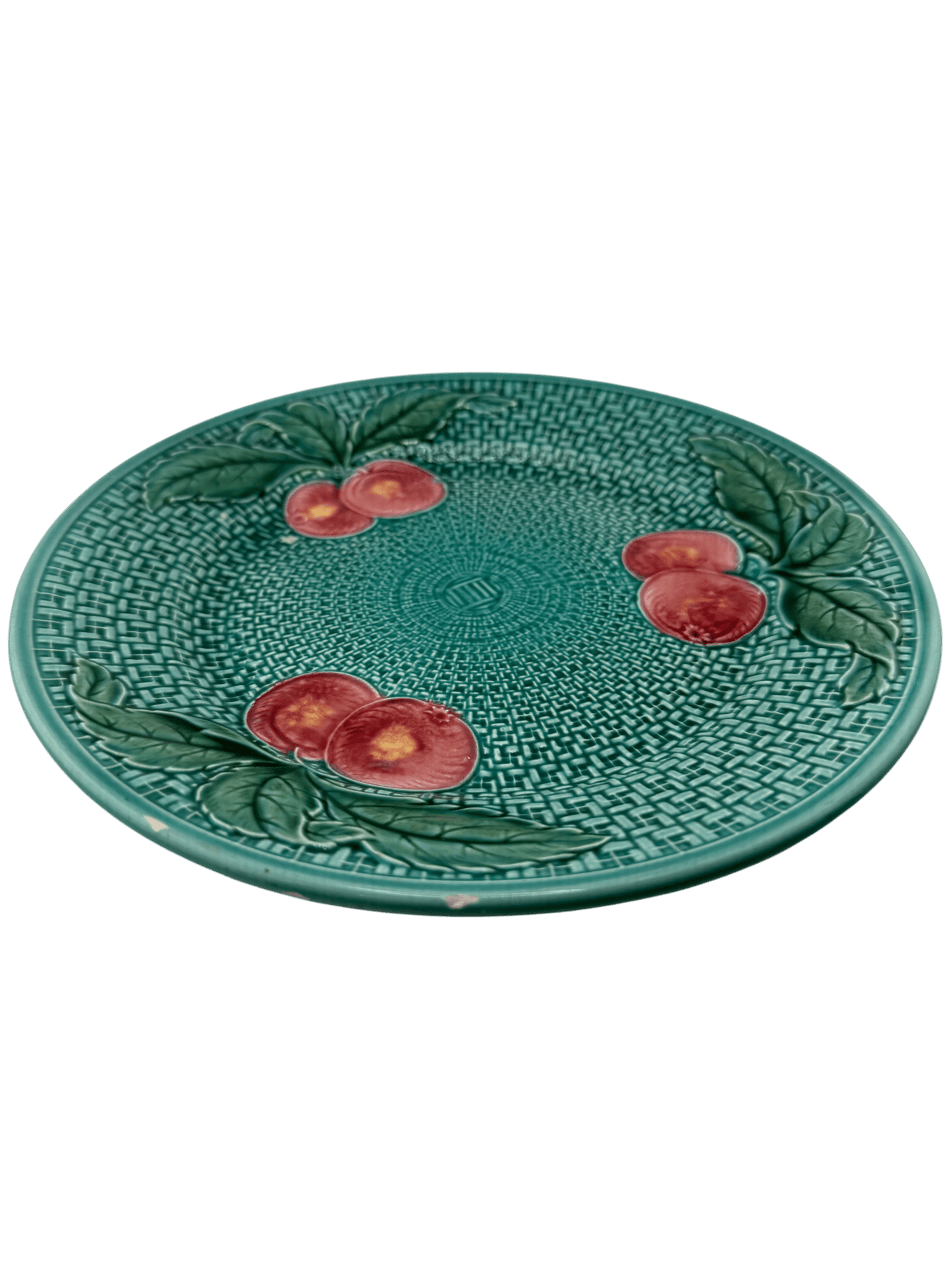 Majolica Cherry Plate | Teal Basketweave | Made in Germany - Curated Home Decor