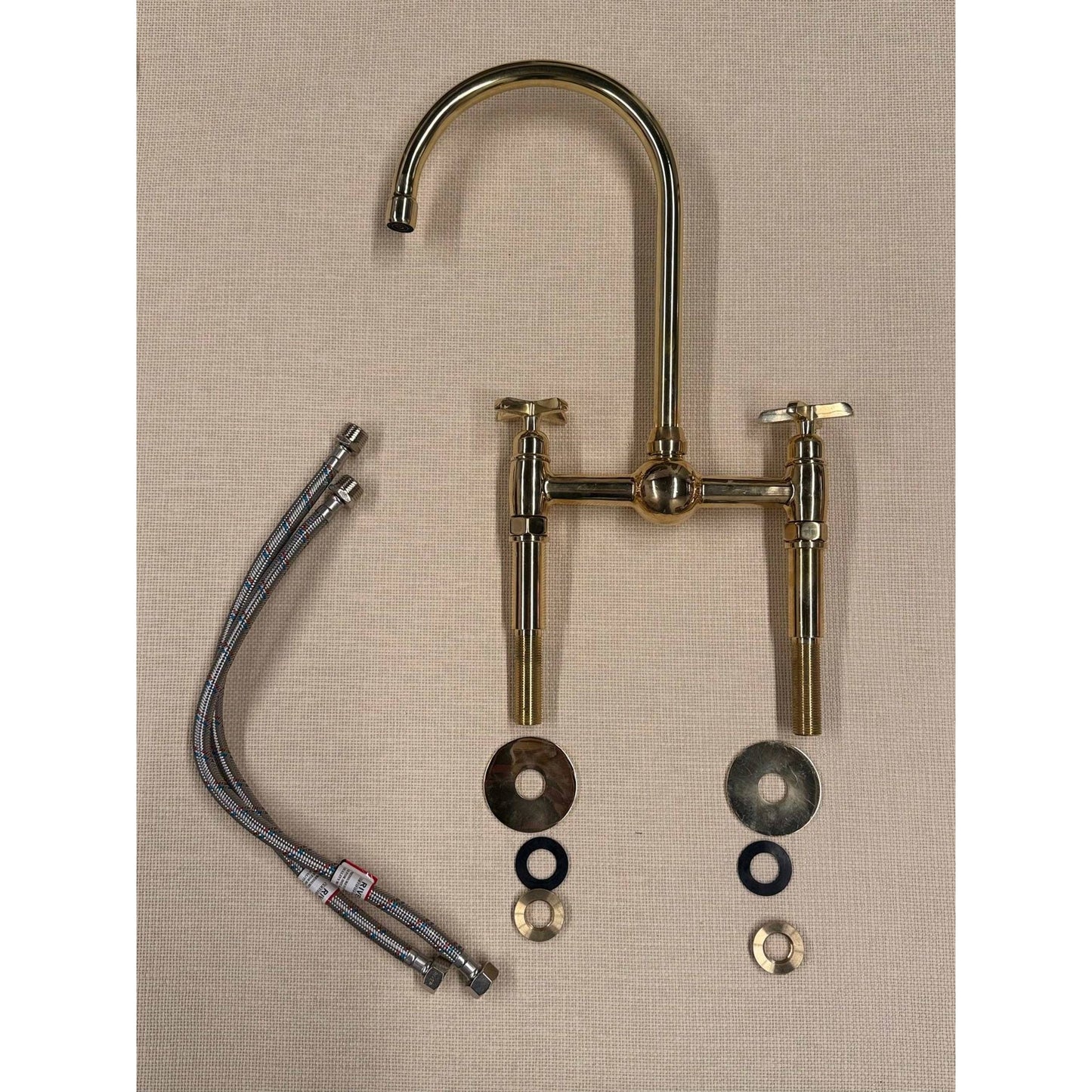 
                  
                    Antique Brass Bridge Faucet — Solid Unlacquered Brass Kitchen Faucet, 8″ Spread - Curated Home Decor
                  
                