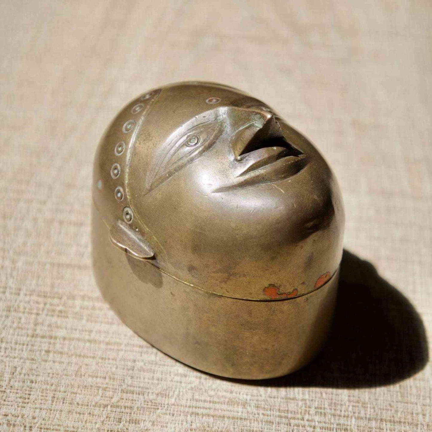 
                  
                    Antique Indian Brass Lady Face Box with Original Red Pigment – Kumkum/Sindoor Storage - Curated Home Decor
                  
                