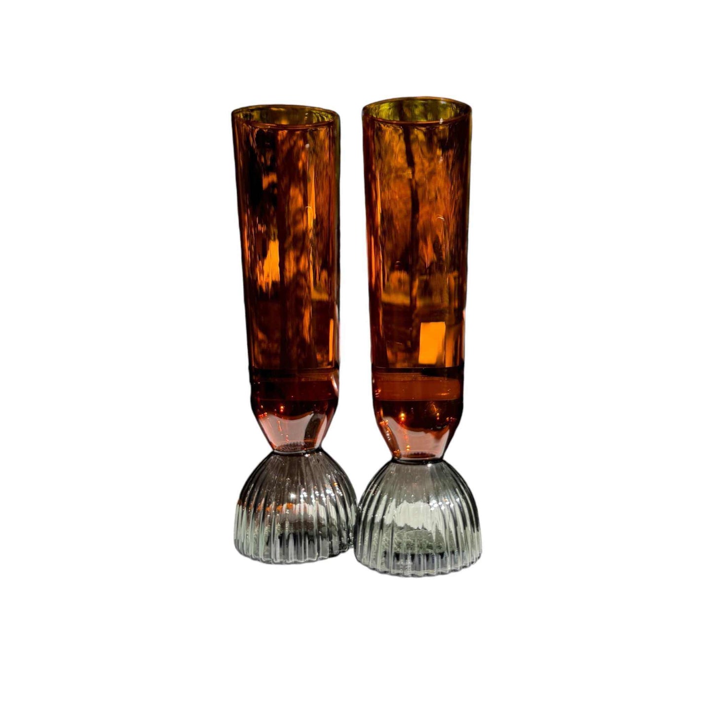 Set of 2 Smoke Kairos Champagne Flute glasses with scalloped base, elegant and festive design