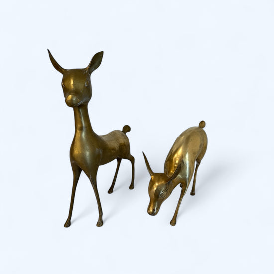 Pair of Vintage Brass Fawn Deer Statues