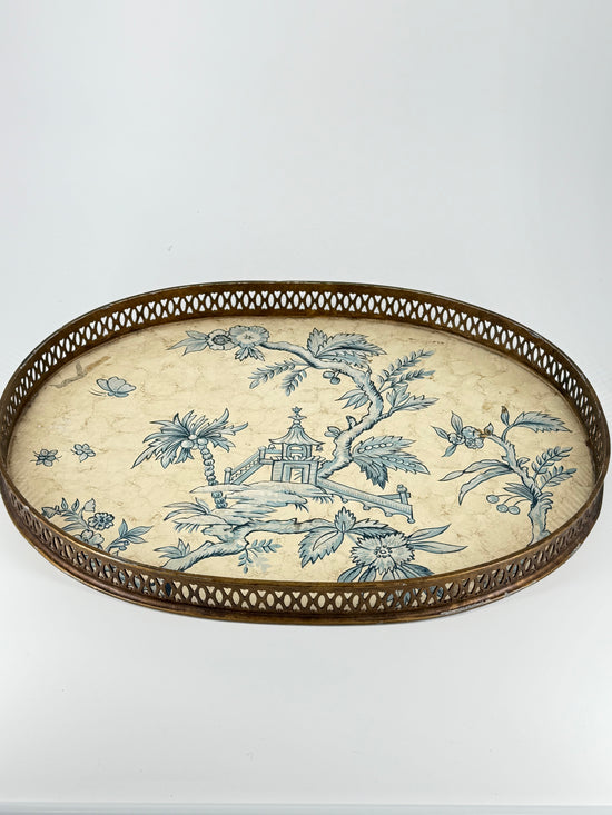 Vintage Chinoiserie Oval Brass Tray