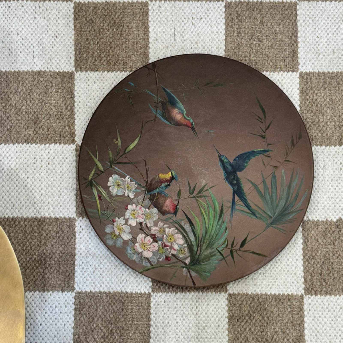 
                  
                    Antique Hand-Painted Metal Plaque – Botanical and Hummingbird - Curated Home Decor
                  
                