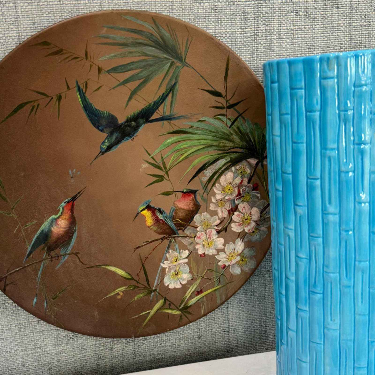 
                  
                    Antique Hand-Painted Metal Plaque – Botanical and Hummingbird - Curated Home Decor
                  
                