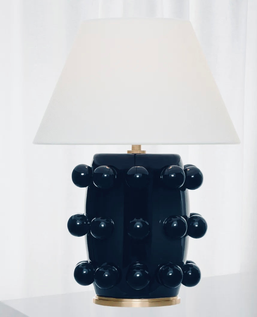Kelly Wearstler Linden 14" Cordless Table Lamp in Black with Linen Shade - Curated Home Decor
