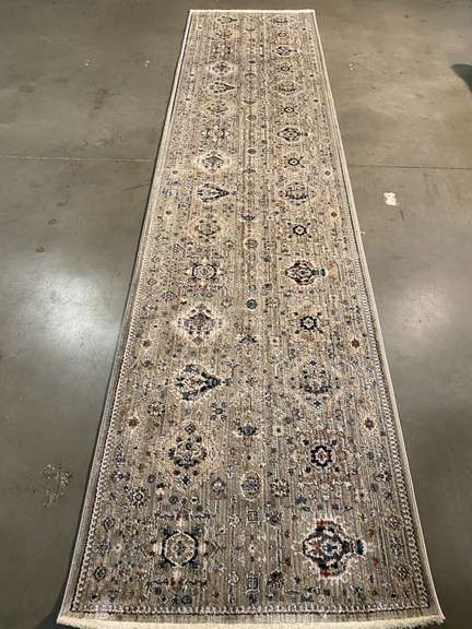 Turkish Rug Ivory, Grey, and Midnight Blue Runner - Curated Home Decor