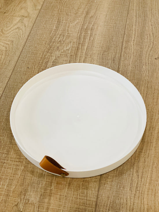 White Tray with Leather Handle