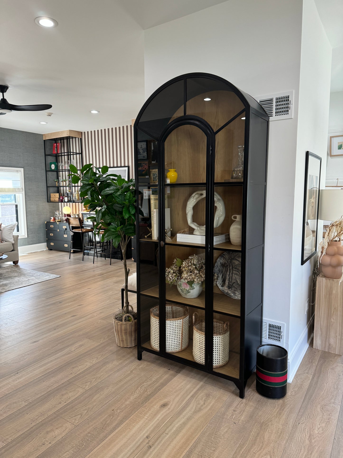 Arched Black Metal Glass Display Cabinet