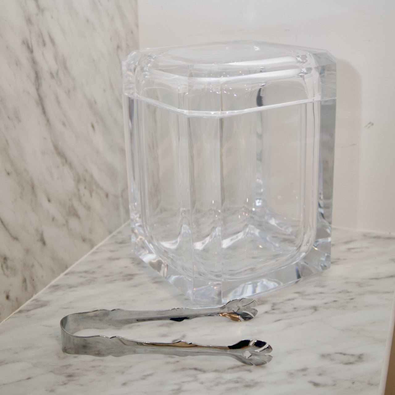 Vintage Lucite Ice Bucket and Tongs - Curated Home Decor