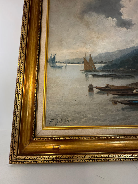 Vintage Nautical Oil Painting by F. Schiller
