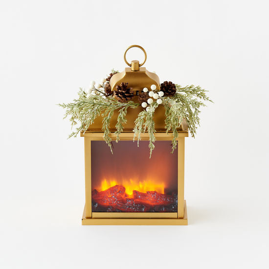 Load image into Gallery viewer, Fire Light Lantern w/Pine Wreath
