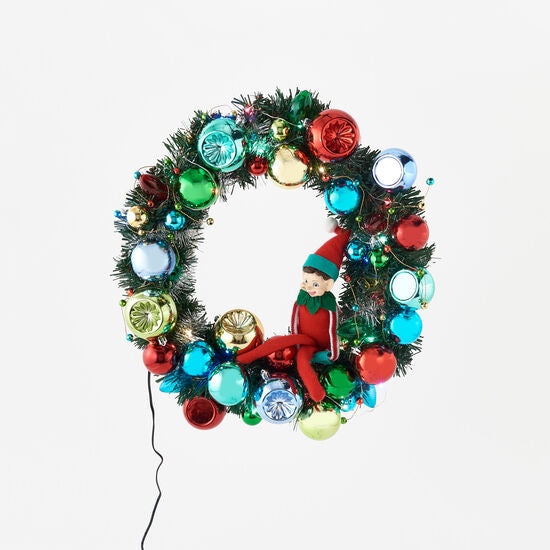Load image into Gallery viewer, Lighted Ornament Wreath w/Elf
