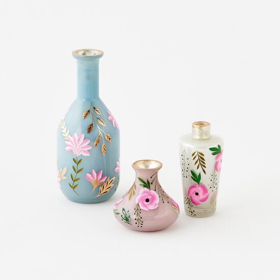 Set of 3 Floral Bottle Vases