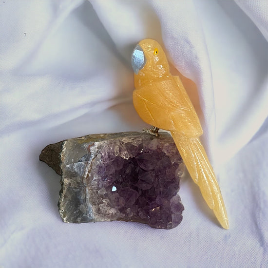 Handcarved Quartz Stone Bird on Amethyst - Curated Home Decor