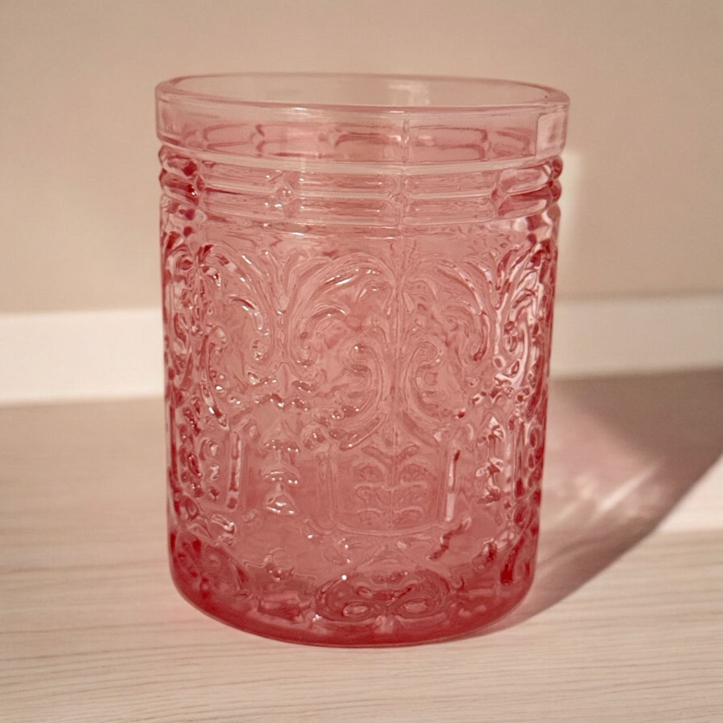 Pink Vintage Style Embossed Glass Tumbler - Sold Individually - Curated Home Decor