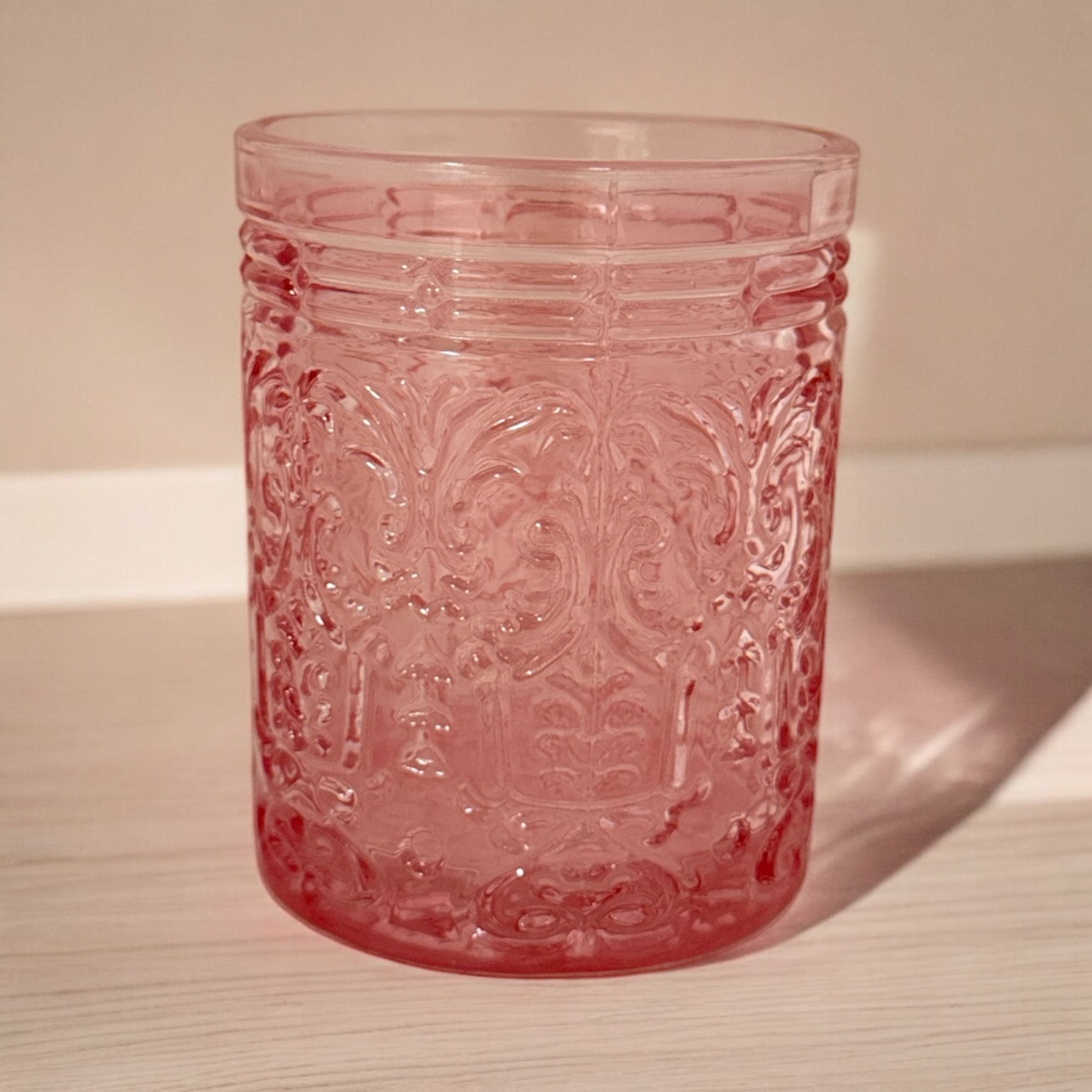 Pink Vintage Style Embossed Glass Tumbler - Sold Individually