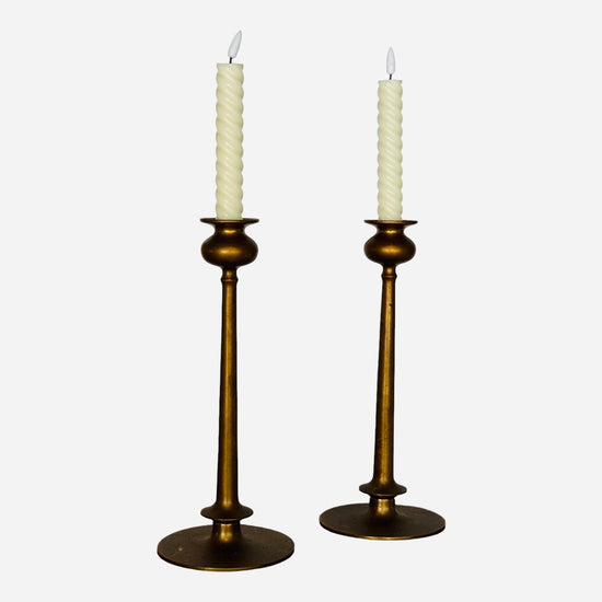18c Antique Brass Candlestick Holders, Pair