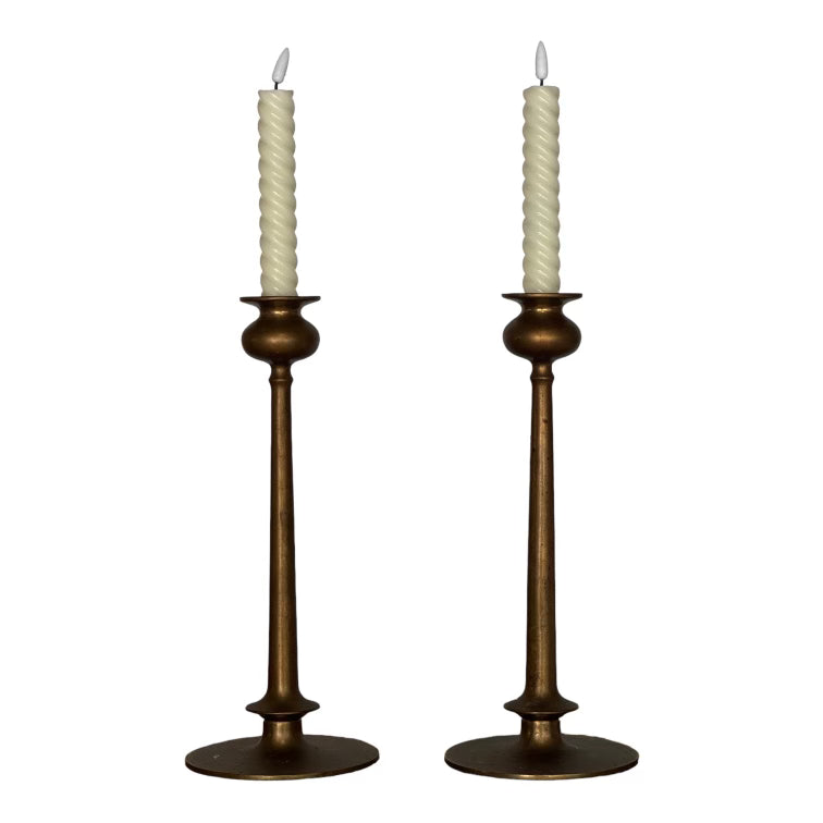 Antique Brass Candlestick Holders, Pair - Curated Home Decor
