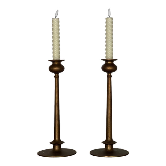 18c Antique Brass Candlestick Holders, Pair