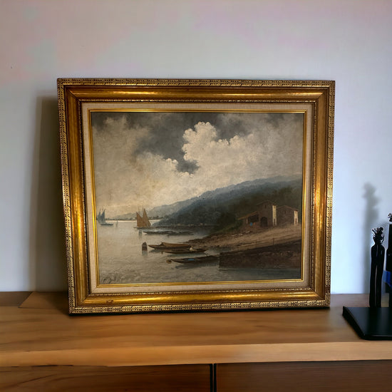 Vintage Nautical Oil Painting by F. Schiller