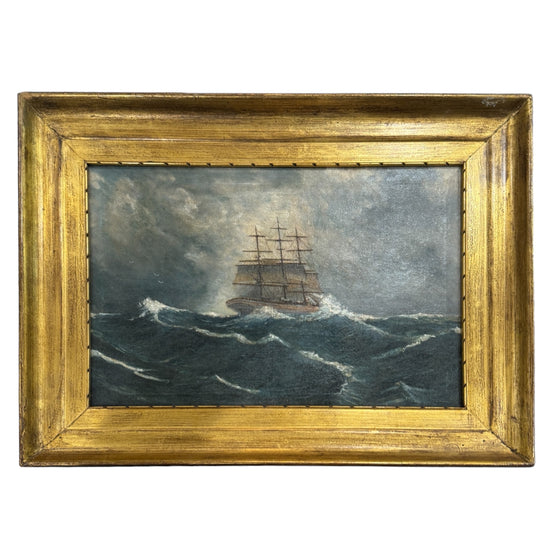 Vintage Ship in Stormy Seas Original Painting
