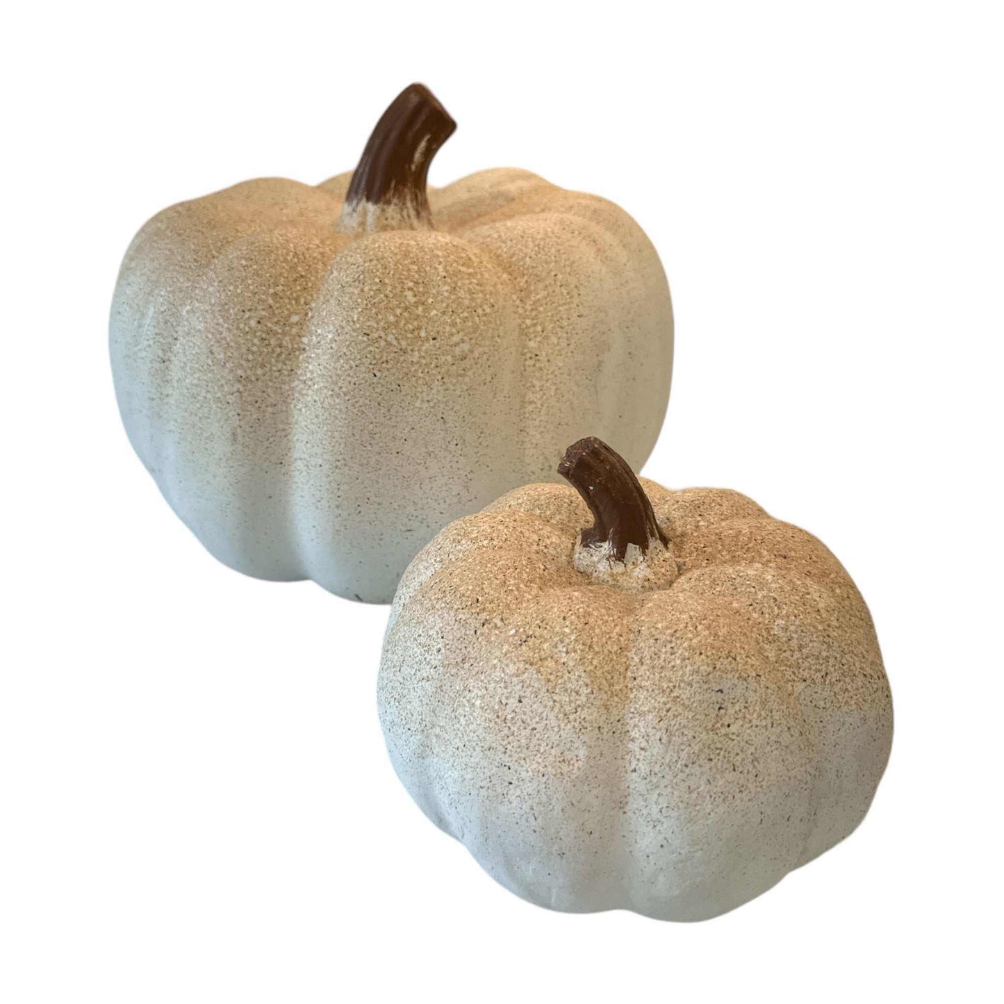
                  
                    Small textured stone-look decorative pumpkin in neutral ivory
                  
                