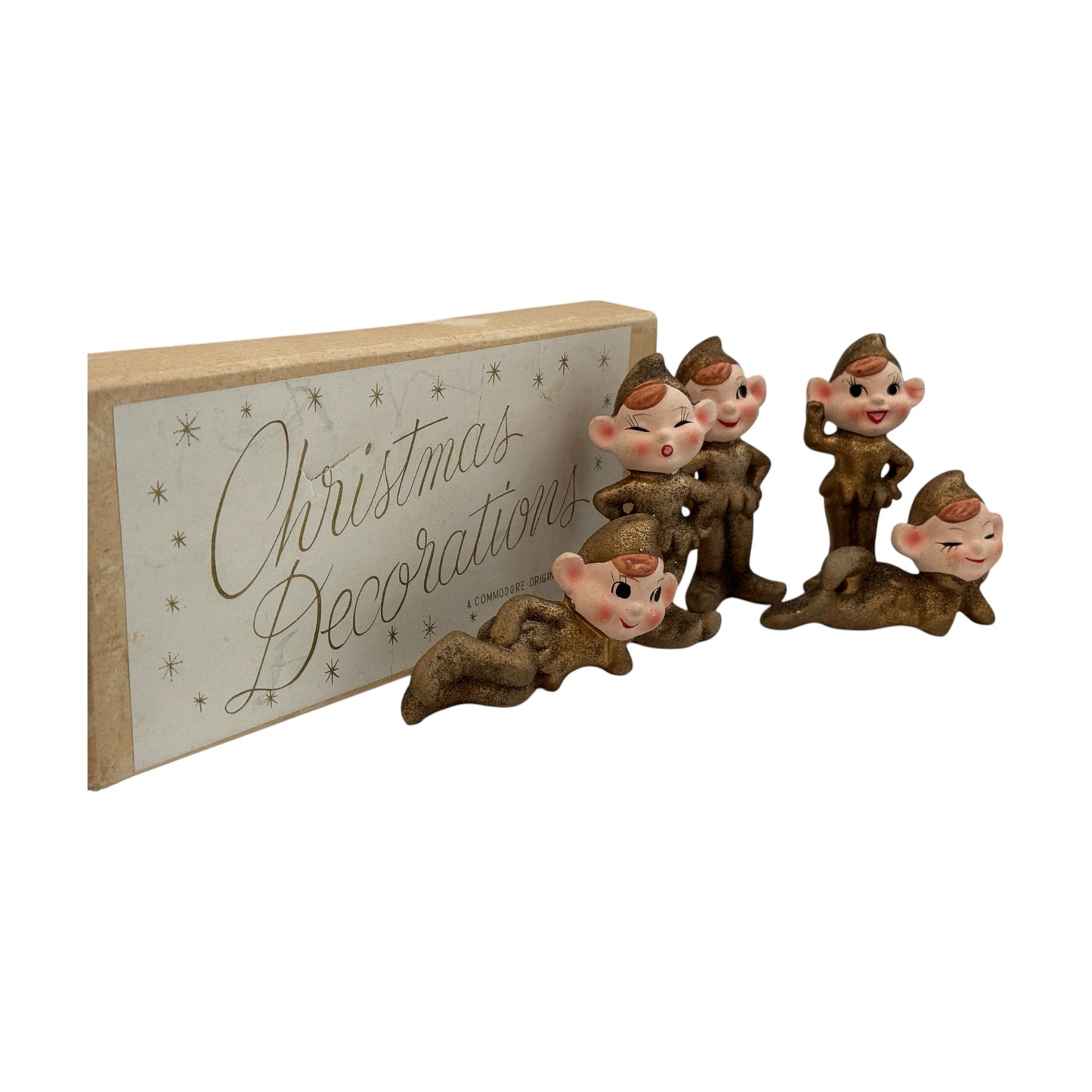 Set of 5 Vintage Christmas Elves - Curated Home Decor