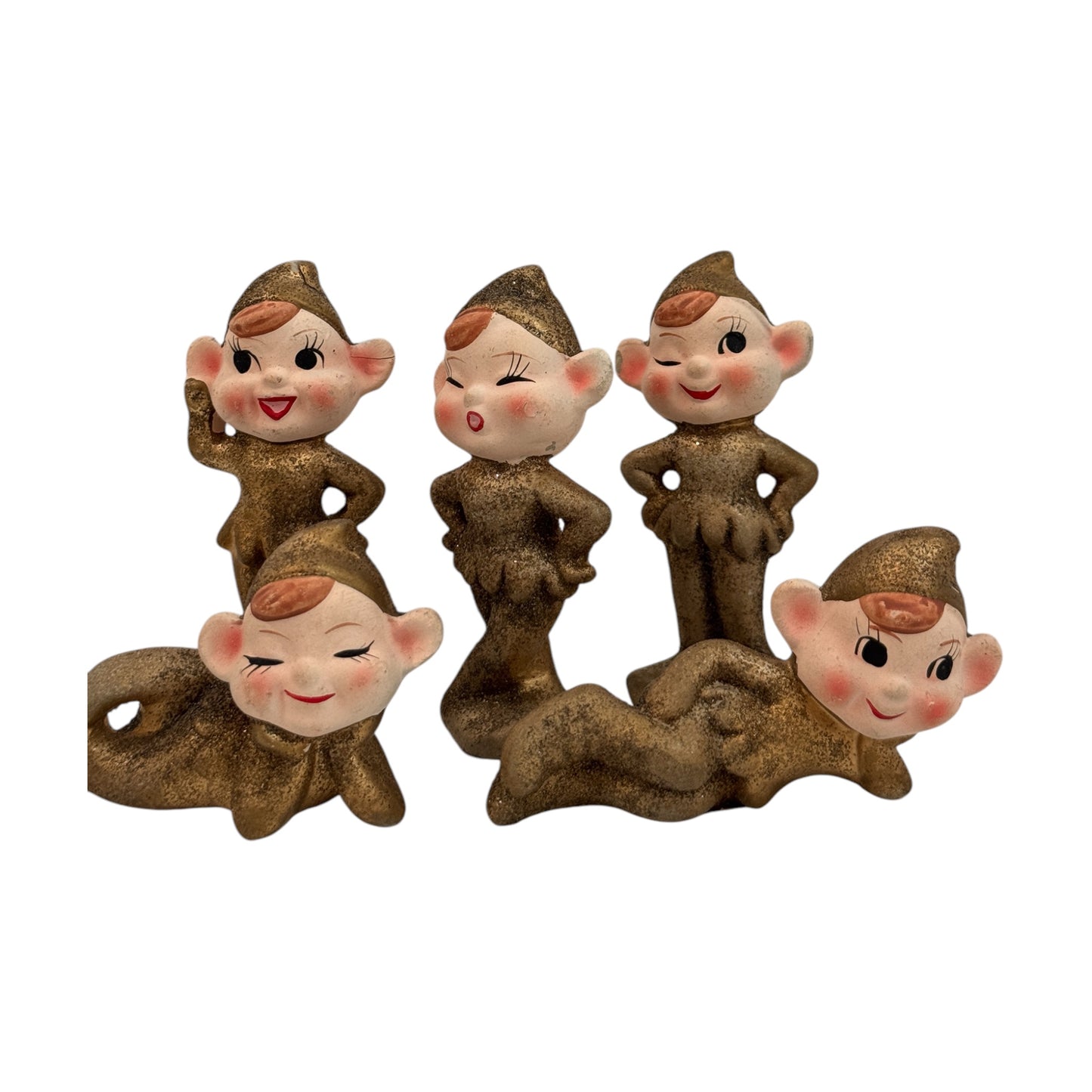 Set of 5 Vintage Christmas Elves - Curated Home Decor