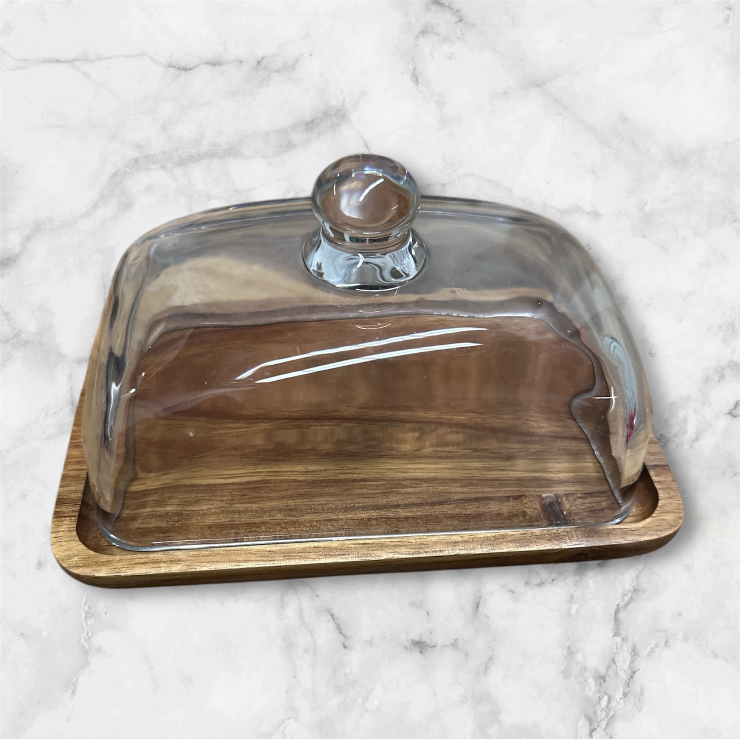 Butter Dish Storage Wood with Glass Lid