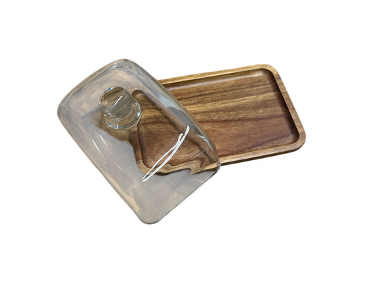 Butter Dish Storage Wood with Glass Lid