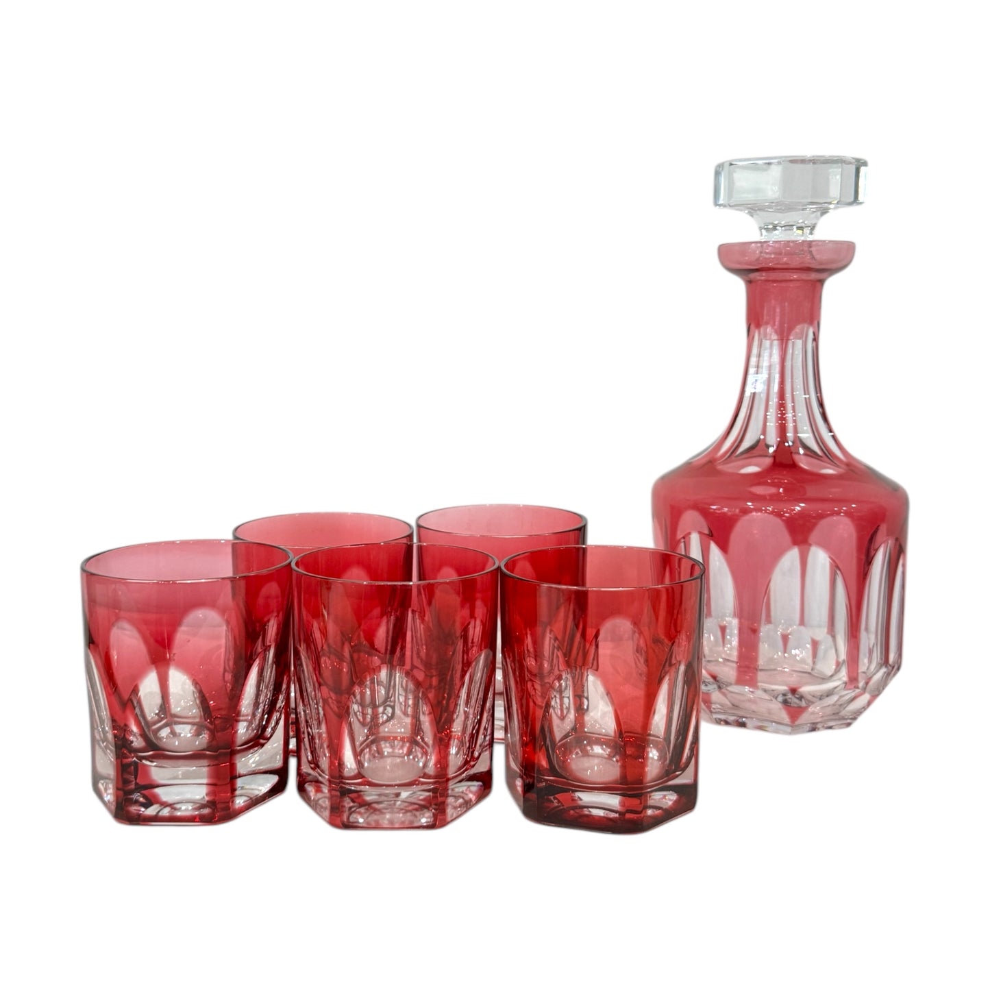 Vintage Cranberry Crystal Set of Decanter and Glasses - Curated Home Decor
