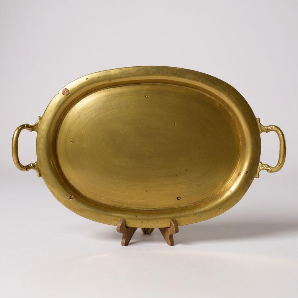 Vintage Brass Serving Tray with Handles – 17" Oval - Curated Home Decor