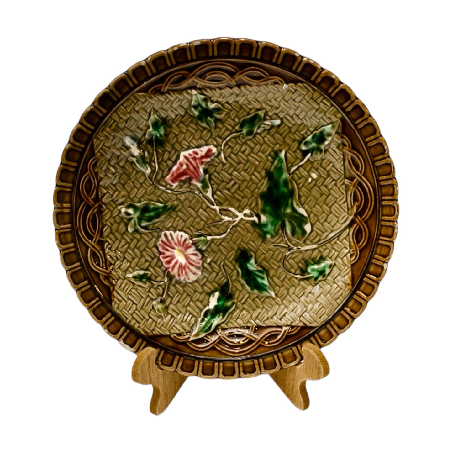 Set of 4 Vintage Morning Glory Majolica Plates