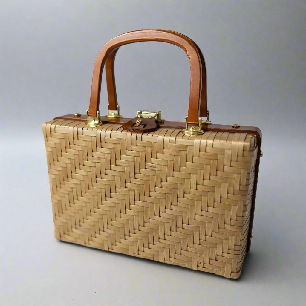 Vintage Woven Hand Bag with Acrylic Handles - Curated Home Decor