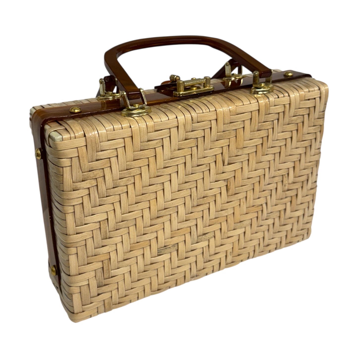 Vintage Woven Hand Bag with Acrylic Handles - Curated Home Decor