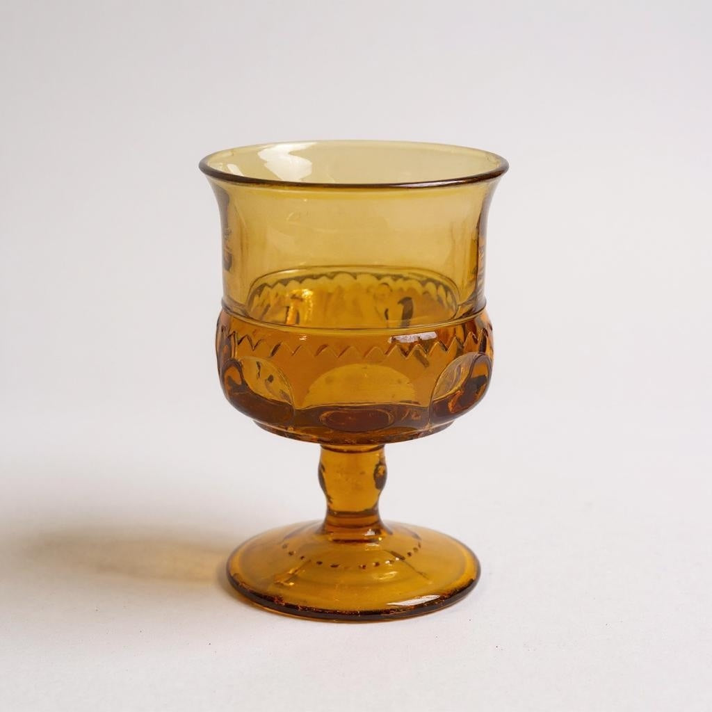Set of 4 Vintage King Crown Amber Glasses - Curated Home Decor