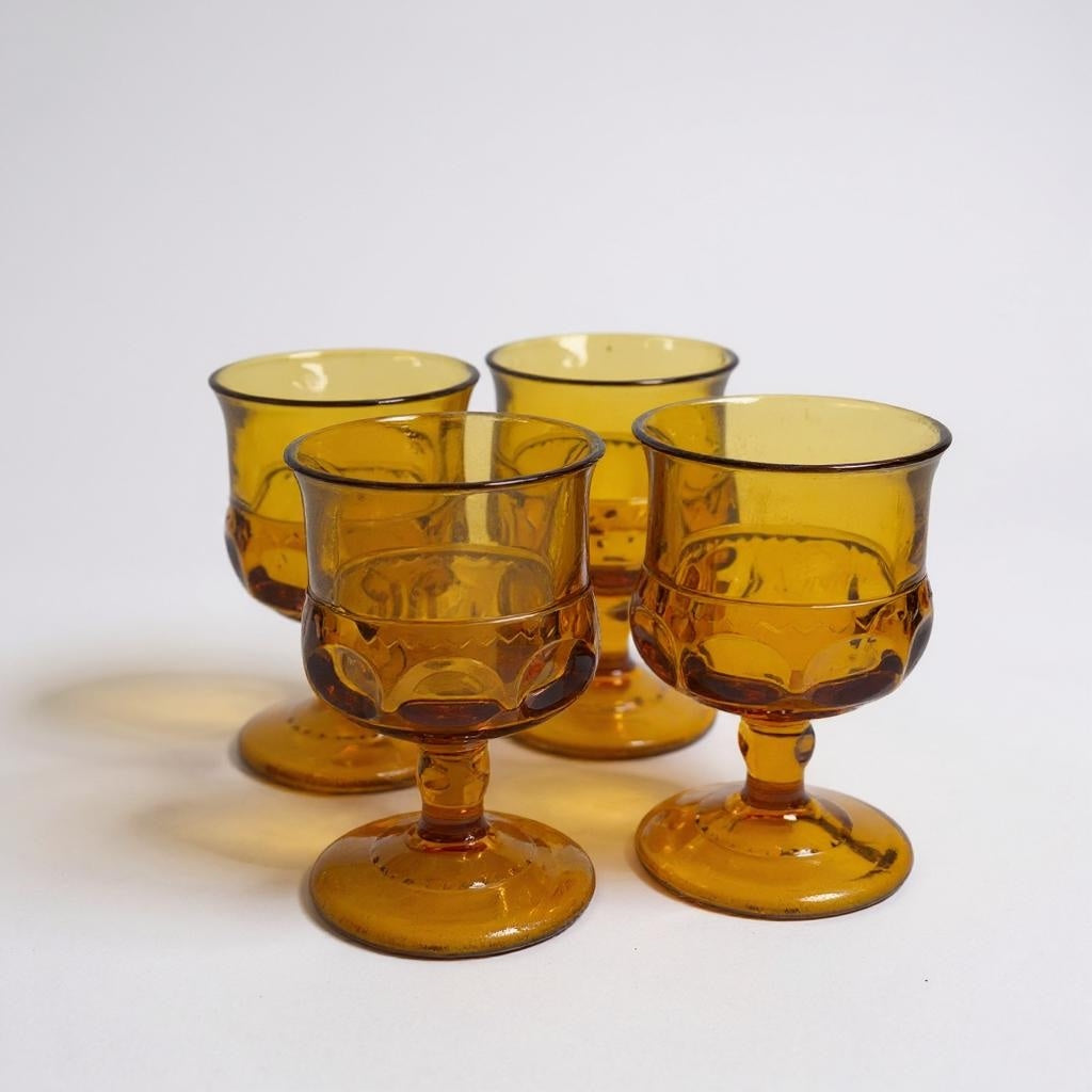 Set of 4 Vintage King Crown Amber Glasses - Curated Home Decor