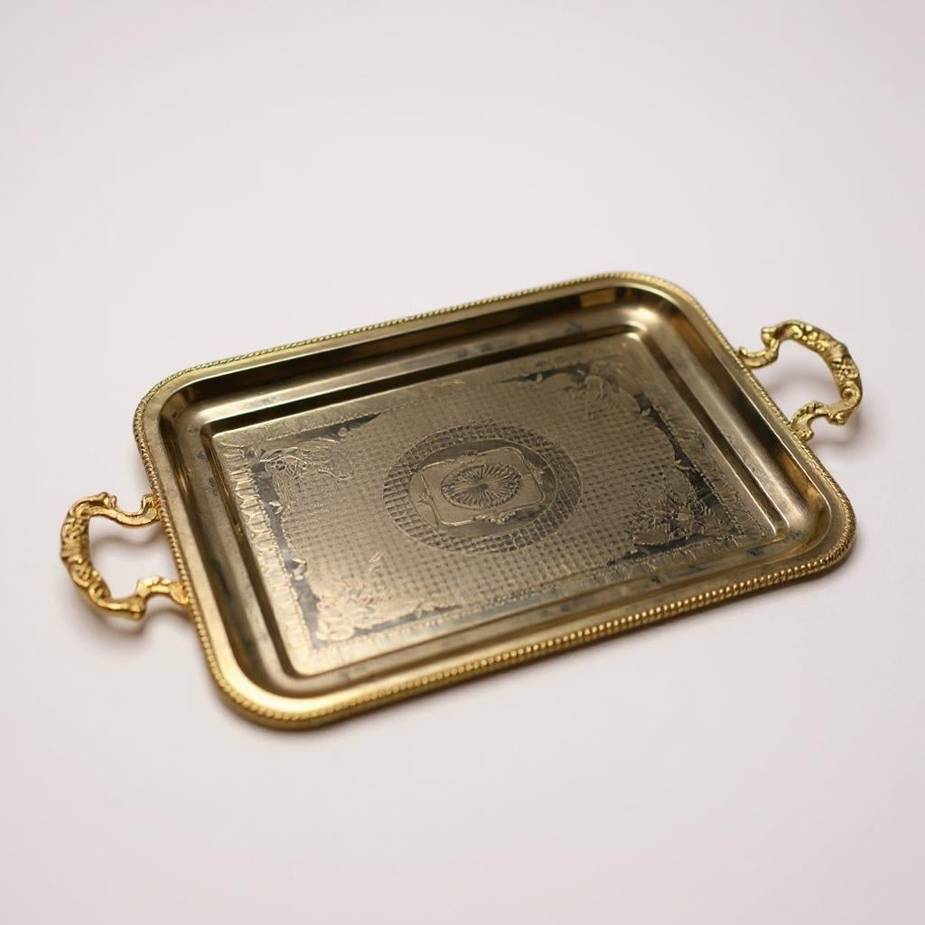 Vintage Engraved Brass Tray with Handles - Curated Home Decor