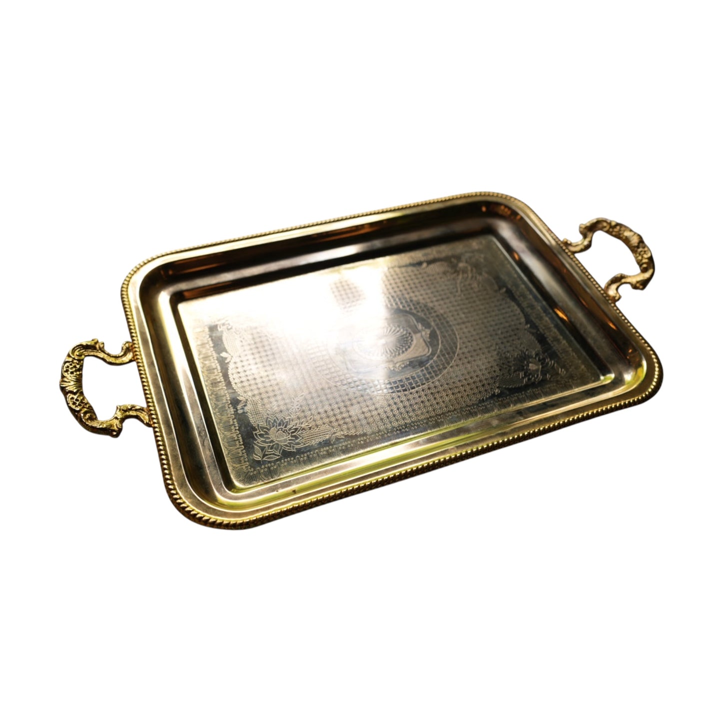 Vintage Engraved Brass Tray with Handles - Curated Home Decor