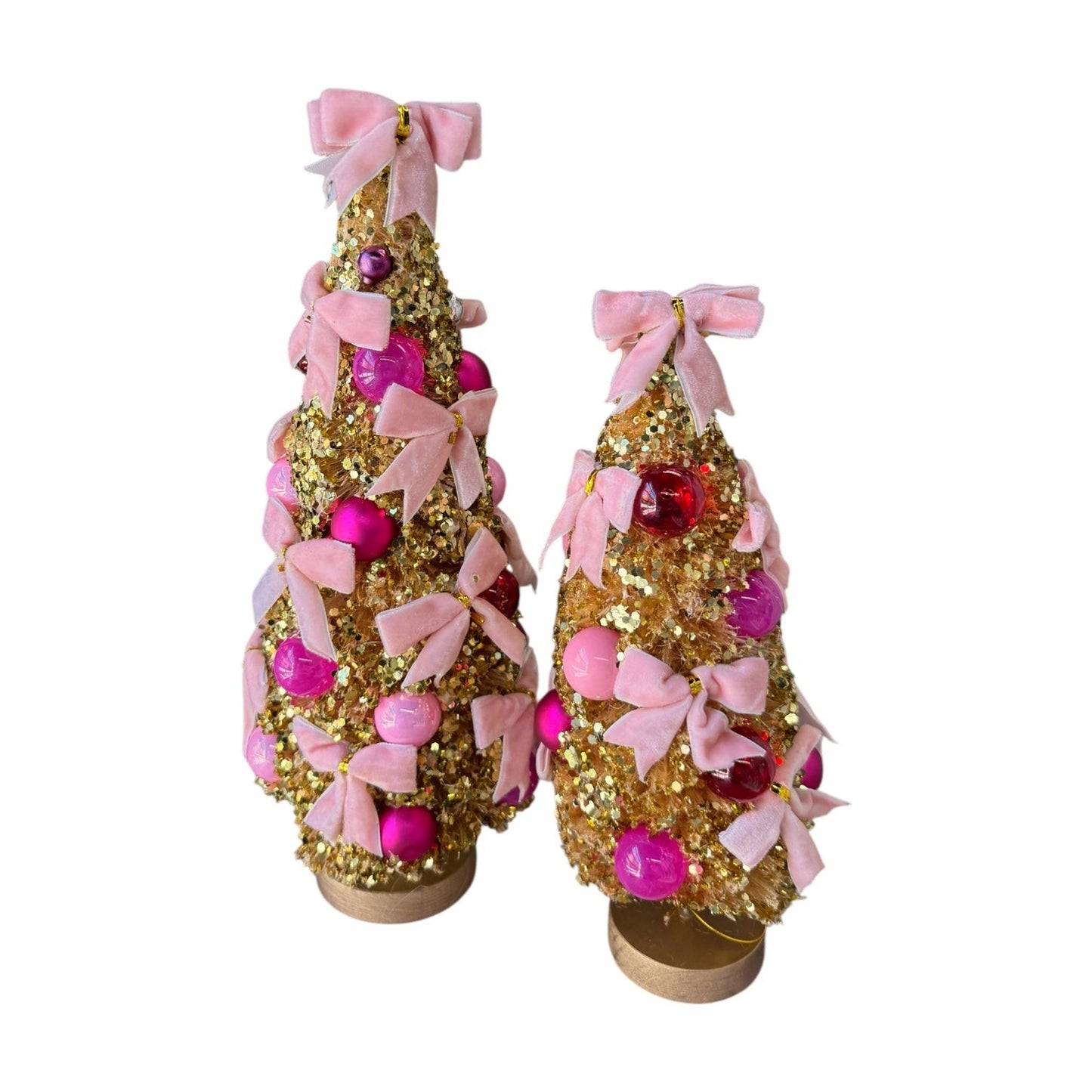 Tinsel Town Tree pink bow tinsel Christmas decor with shiny ornaments and festive bows
