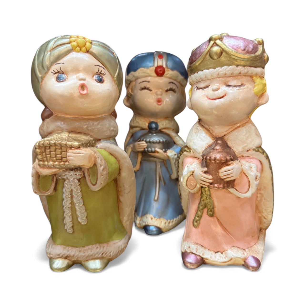 Vintage set of 3 ceramic wise men figurines in excellent condition, each 8.5 inches tall