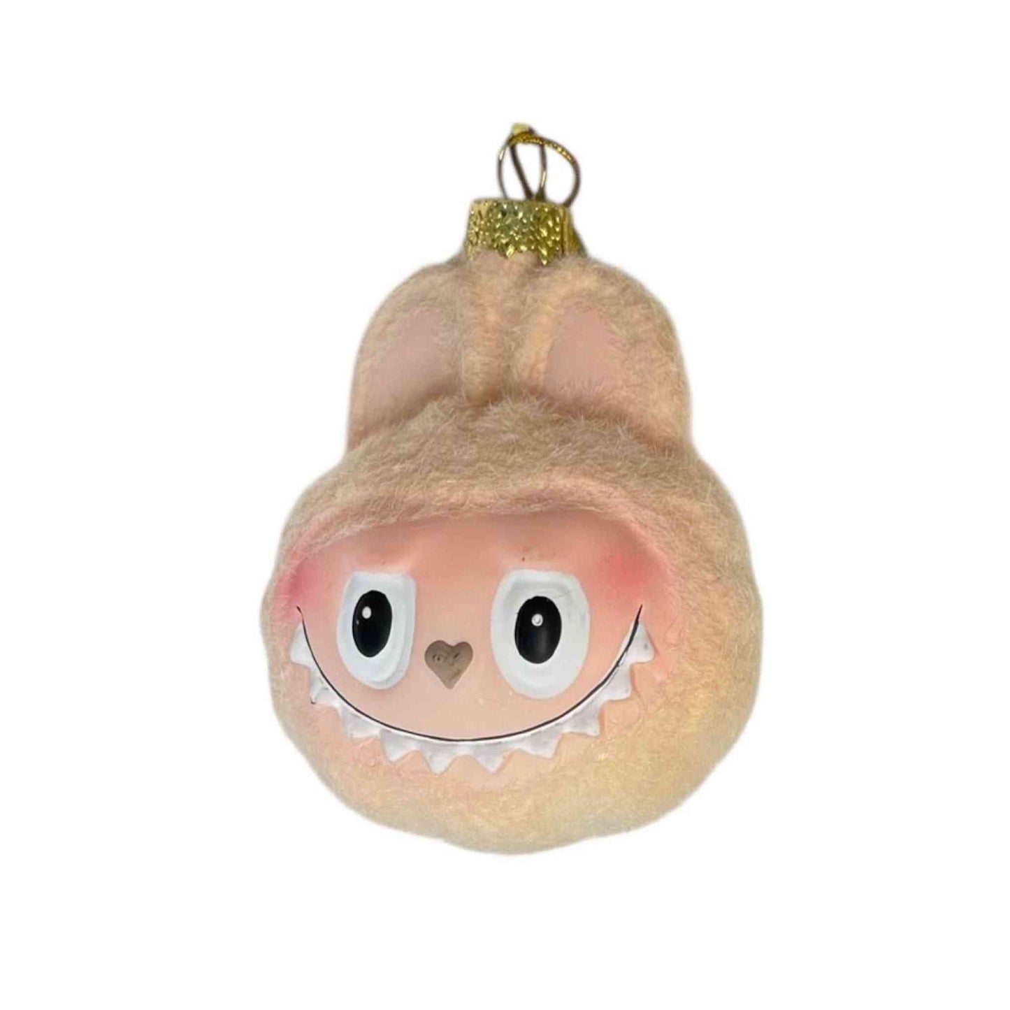 3" yellow glass fuzzy monster face Christmas ornament unique holiday decoration