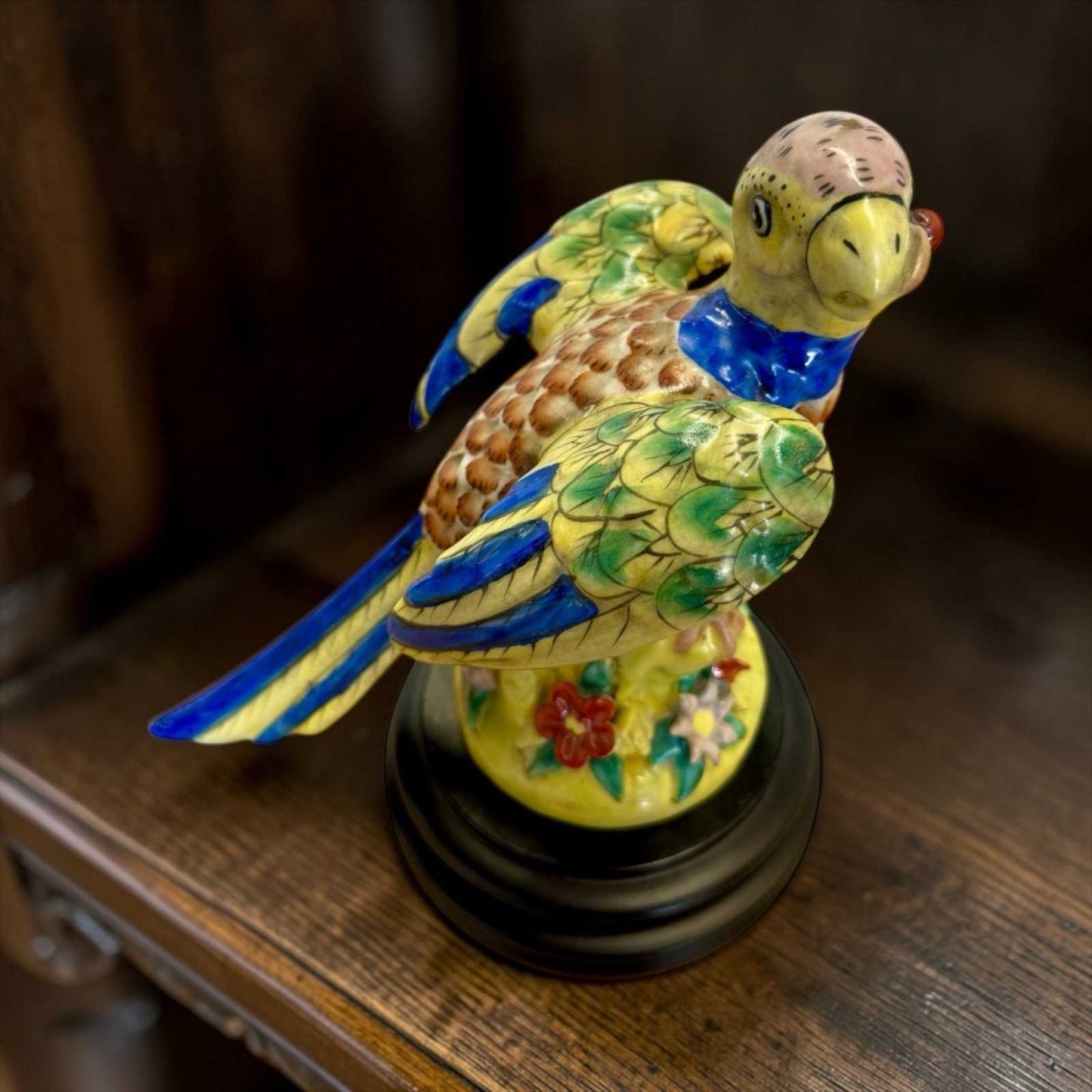 
                  
                    Hand - Painted Italian Majolica Parrot Figurine on Stand - Curated Home Decor
                  
                