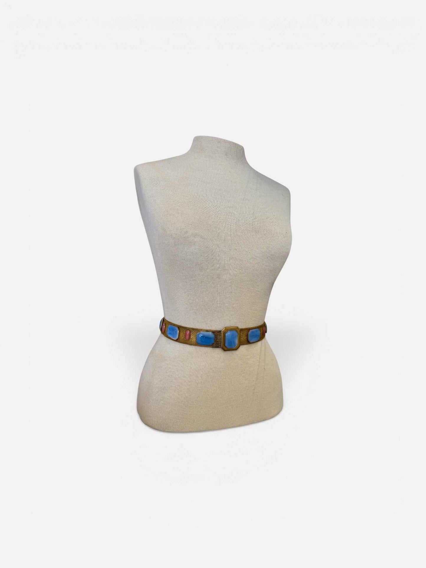 
                  
                    Antique Edwardian to Art Deco Gilt Mesh Belt with Blue & Pink Glass Cabochons - Curated Home Decor
                  
                
