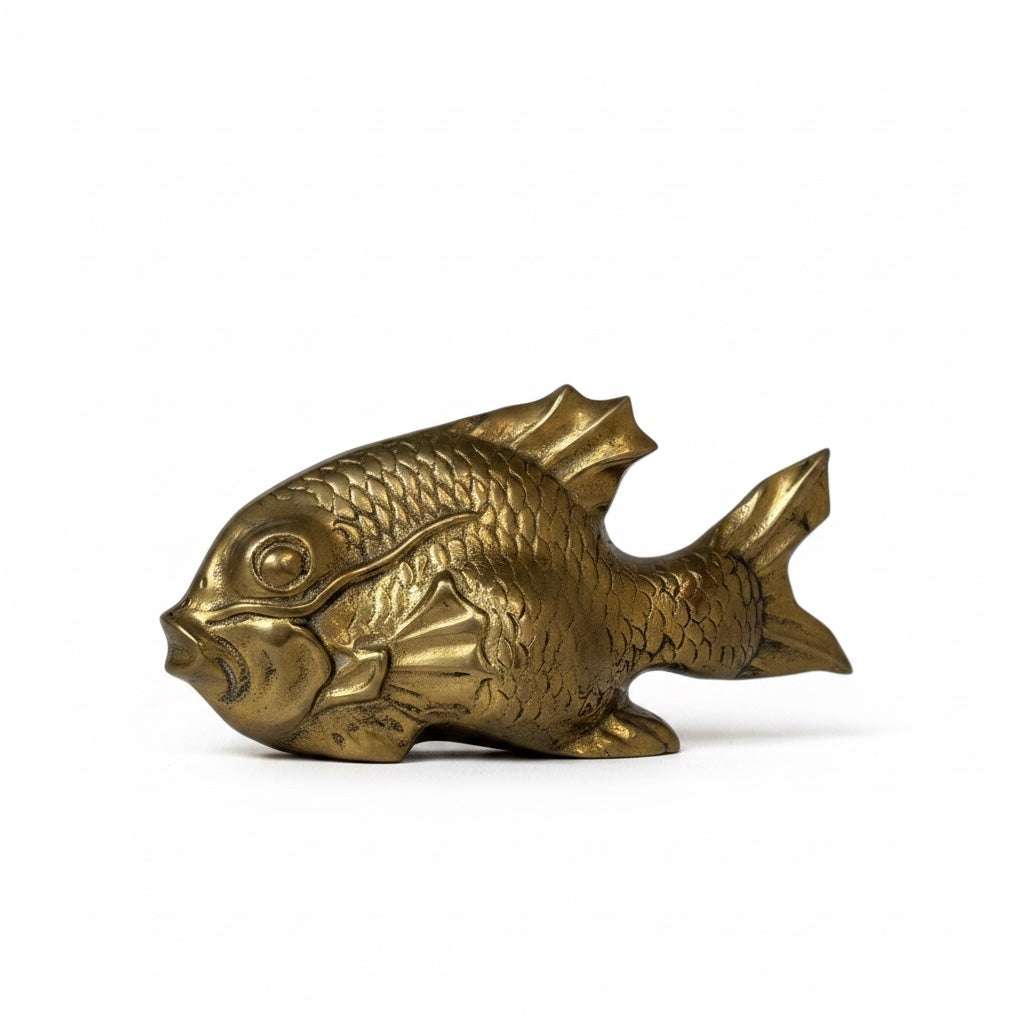 Vintage brass koi fish figurine with warm patina and sculptural design