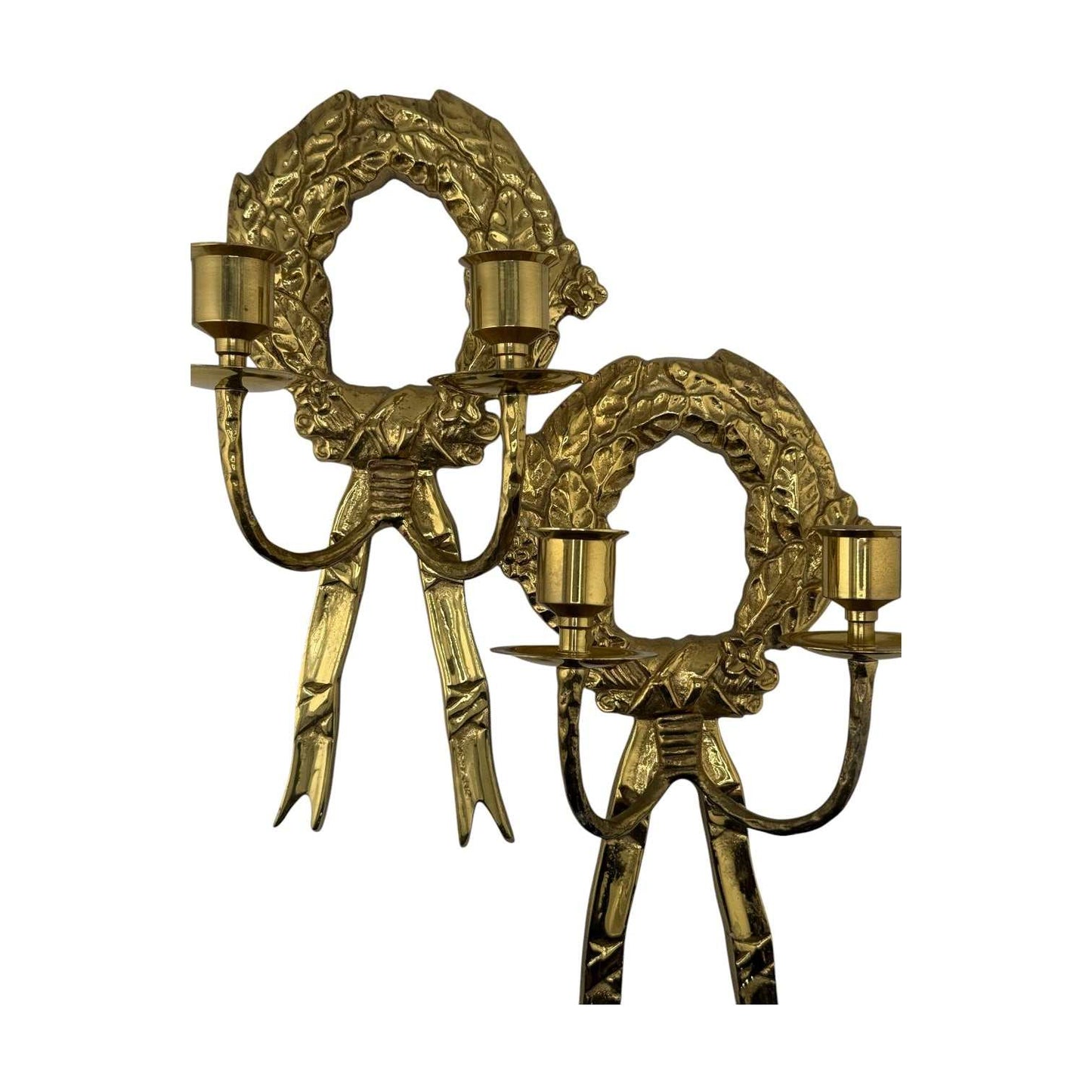 
                  
                    Vintage Pair of Brass Wreath Candle Sconces - Curated Home Decor
                  
                