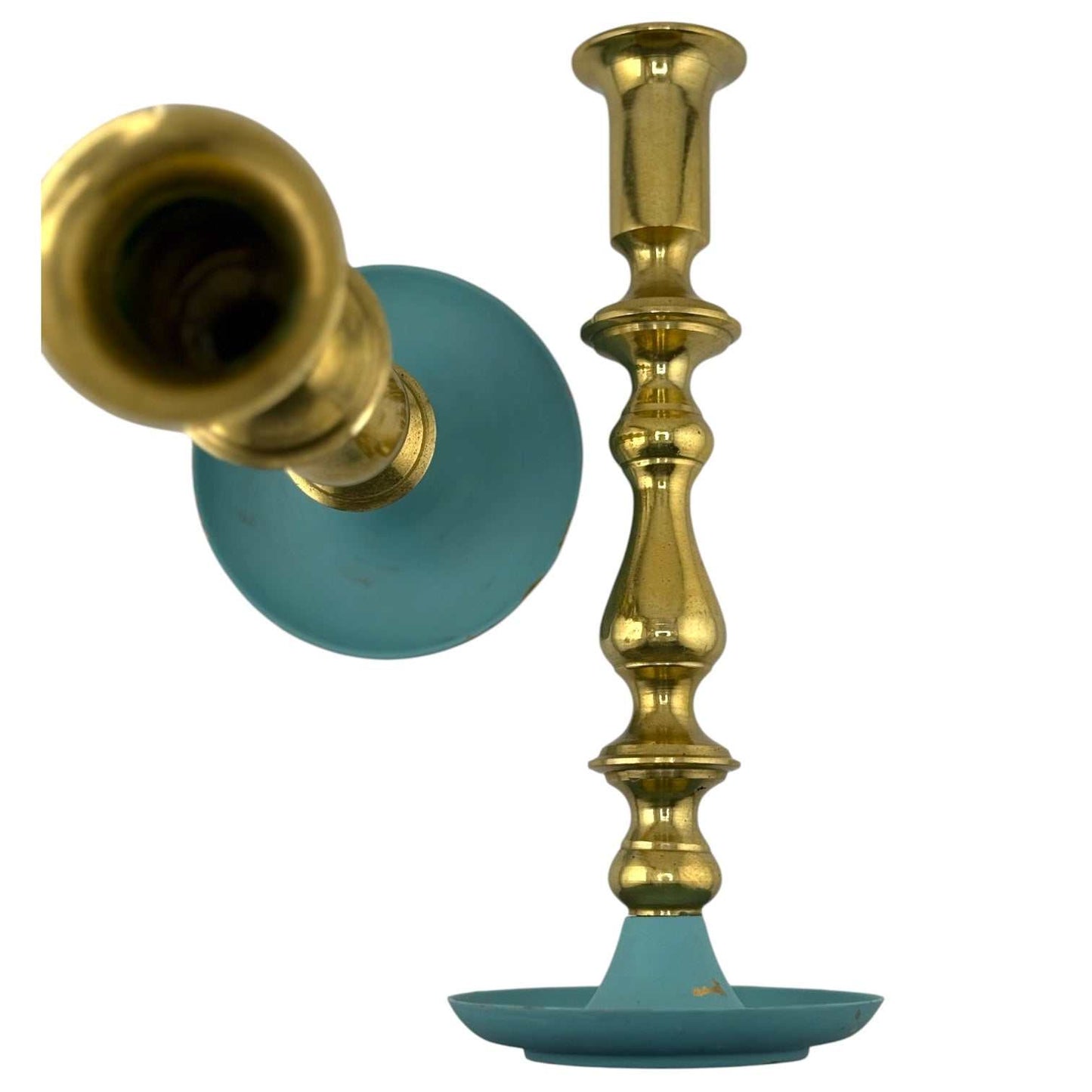 
                  
                    Pair of Vintage Brass and Teal Candlesticks - Curated Home Decor
                  
                