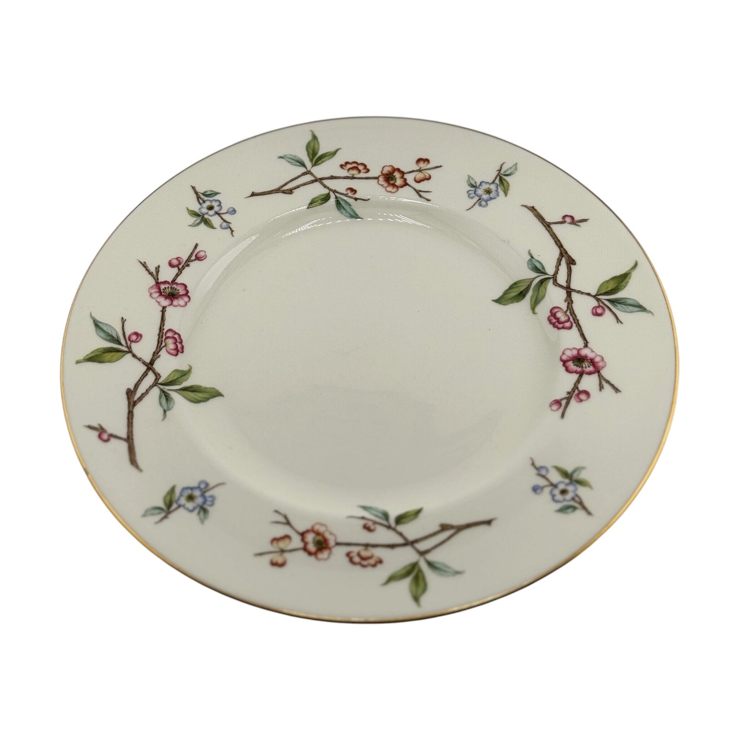 Vintage Floral Branch Dinner Plates | Set of 4 | Gold Rim Cherry Blossom Pattern - Curated Home Decor