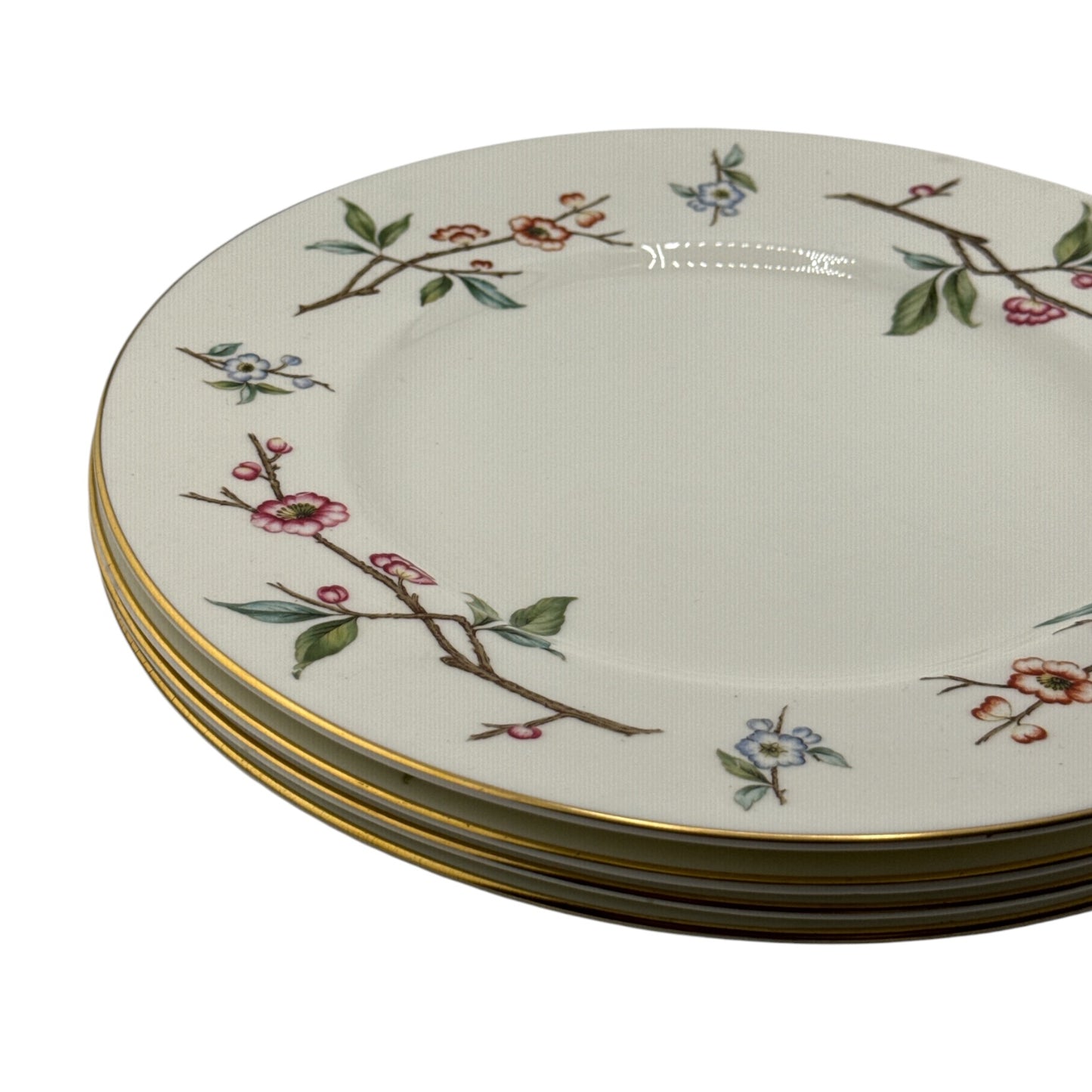 Vintage Floral Branch Dinner Plates | Set of 4 | Gold Rim Cherry Blossom Pattern - Curated Home Decor