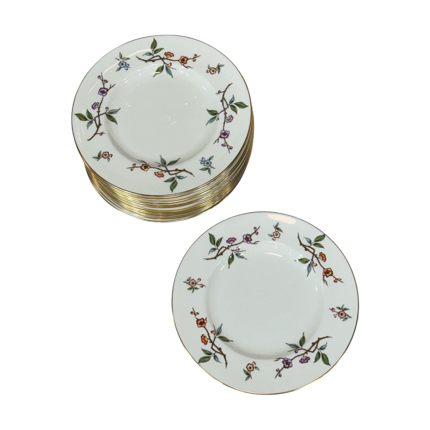 
                  
                    Vintage Floral Branch Salad Plates | Set of 4 | Gold Rim Cherry Blossom Pattern - Curated Home Decor
                  
                
